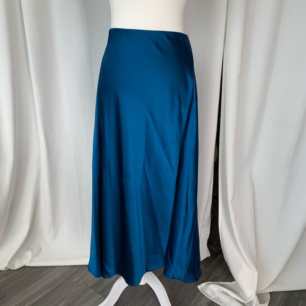 A New Day - Blue Satin Midi Skirt